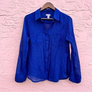 Chico’s Button Up Shirt Cobalt Blue Sheer